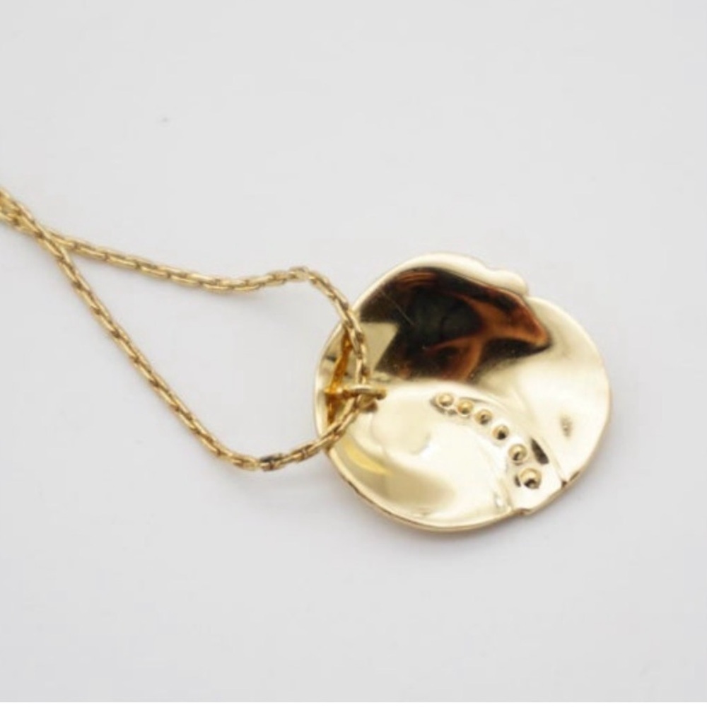 CHRISTIAN DIOR Vintage 80’s Modernist Shell Pendant W/ Crystals Gold Necklace - Picture 5 of 10